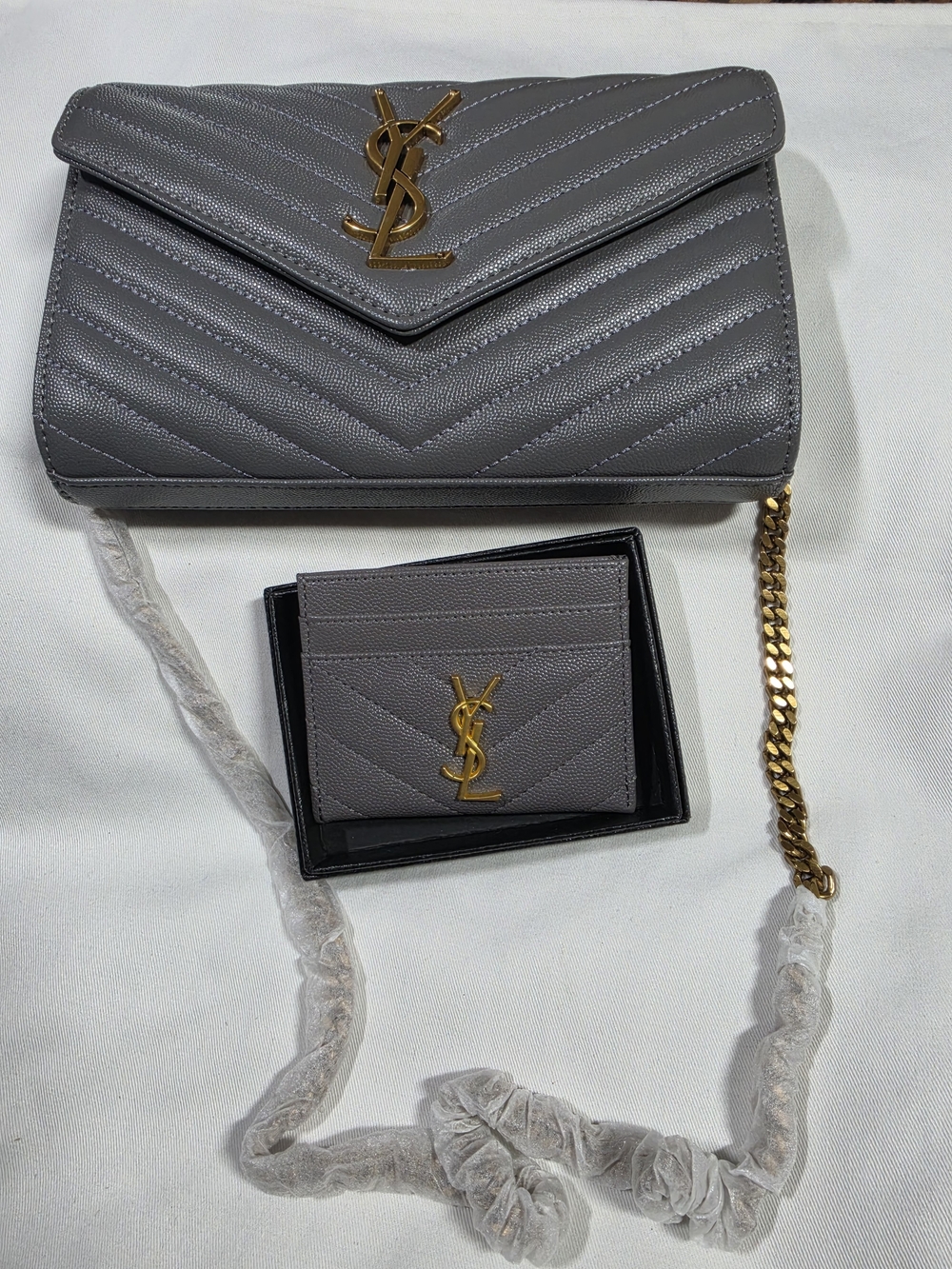 Grey Quilted Chevron Envelope Crossbody Bag with Card Holder